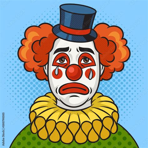 crying sad clown upset pinup pop art retro vector illustration. Comic ...