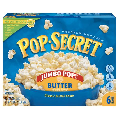 Pop Secret Popcorn, Jumbo Pop Butter Microwave Popcorn, 3.2 oz Sharing Bags, 6 Ct - Walmart.com