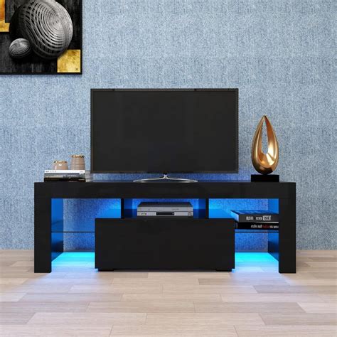 Modern Black TV Stand with LED RGB Lights, Fits 22 to 65 inch Flat ...