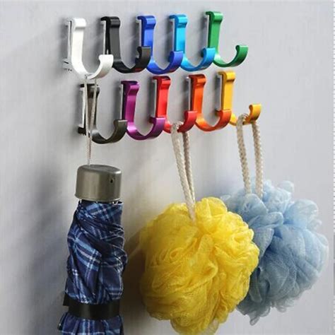 1PCS Colorful Towel Aluminum Hooks Family Robe Hanging Hooks Hats Bag Key Adhesive Wall Hanger ...