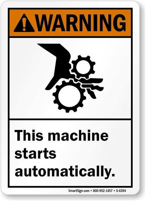 Machine Starts Automatically Sign with Hand Crush Symbol, SKU: S-6394 - MySafetySign.com