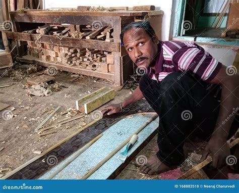 An Indian Carpenter Making Furniture at Workshop in India January 2020 ...