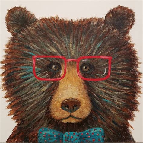 Hipster Grizzly Bear with bow tie & red glasses #AcrylicPainting ...