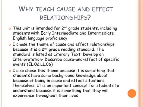 Cause and effect relationships