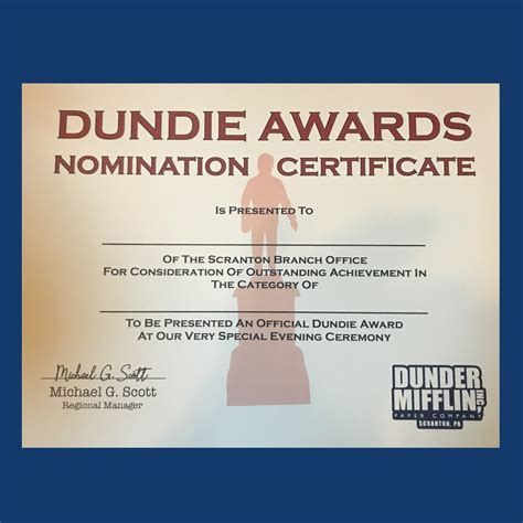 Certificado de Premio Dundie, The Office TV Show, Dunder mIfflin Paper ...