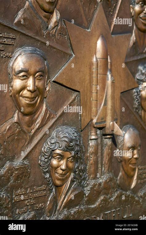 Bronze memorial plaque dedicated to the crew members of the Space Shuttle Challenger accident ...