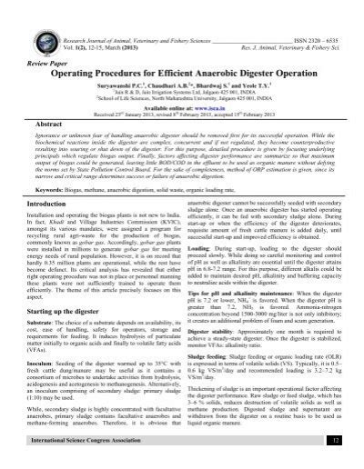 Operating Procedures for Efficient Anaerobic Digester Operation