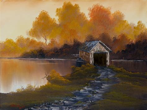 Covered Bridge In Fall Painting by C Steele