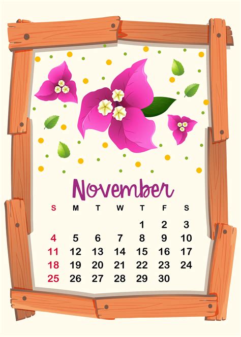 Calendar template for November 361912 Vector Art at Vecteezy