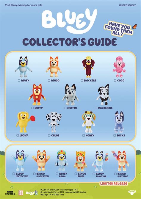 Bluey Plush Collectors Guide from www.truebluetoys.com.au and Moose ...