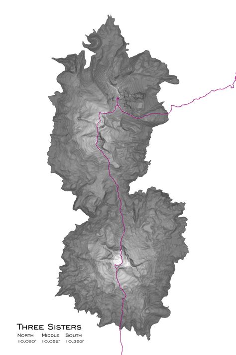 Three Sisters Topographic Map Art Oregon Wilderness Map | Etsy