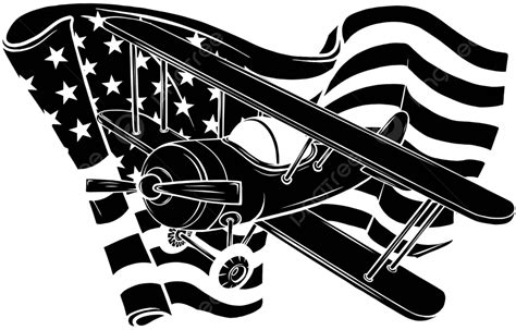Vector Illustration Design Of An Airplane Flying Over A Black Silhouette Of The American Flag ...