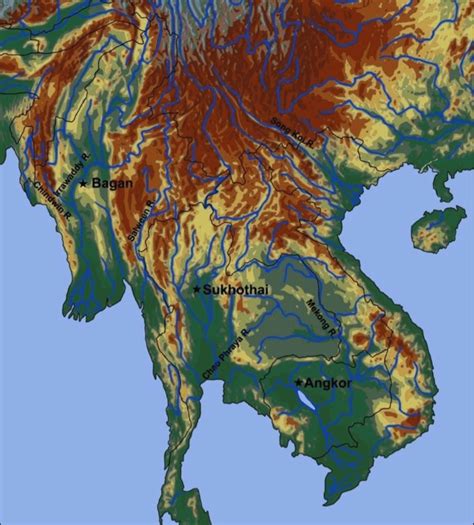 1. Major rivers and topography of mainland Southeast Asia (modified ...