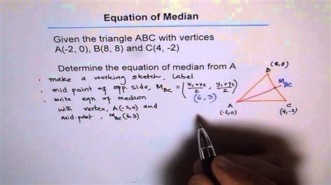 Find Equation of Median in a Triangle - YouTube