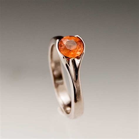 Tangerine Orange Songea Sapphire Engagement Solitaire Ring in