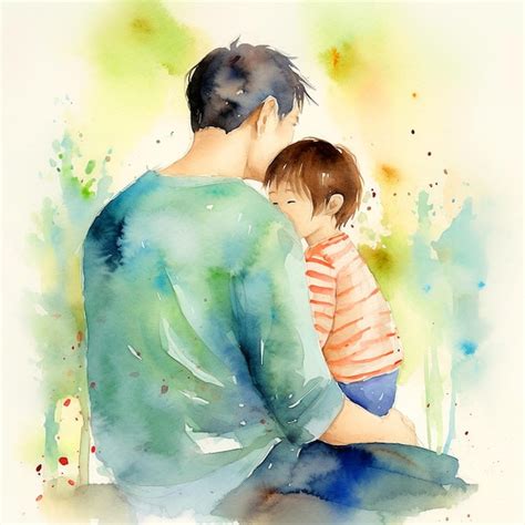 Premium Photo | A watercolor painting of a father and his son