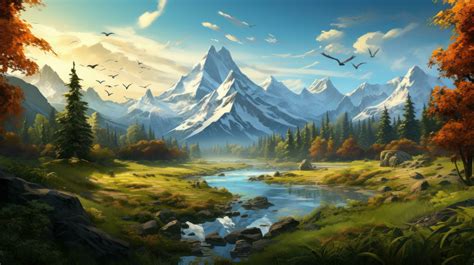 Nature-inspired scene with mountains forests and animals 29773298 Stock ...