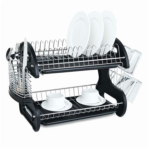 Dish Rack,Plastic 2-Tier Dish Drainer Rack, Air Drying and Organizing Dishes, Side Mounted ...