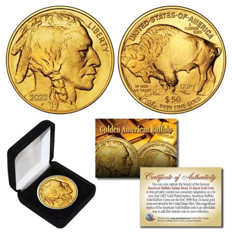 2023 24K Gold Plated $50 AMERICAN GOLD BUFFALO Indian Tribute Coin with ...