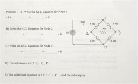 Solved Problem 3- A) Write the KCL Equation for Node 1 −I+ | Chegg.com