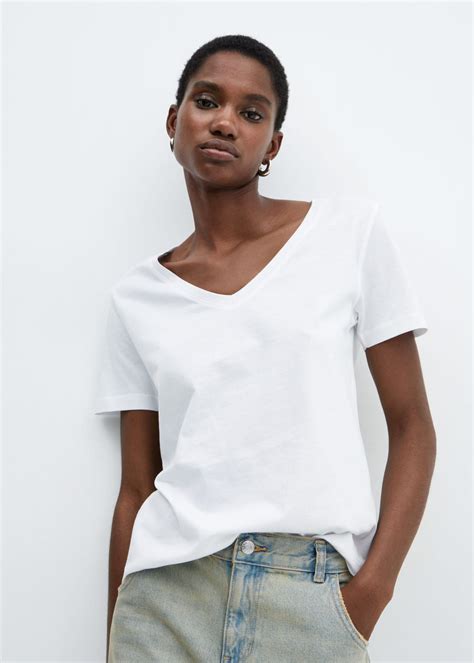 V-neck cotton t-shirt - Women | Mango USA