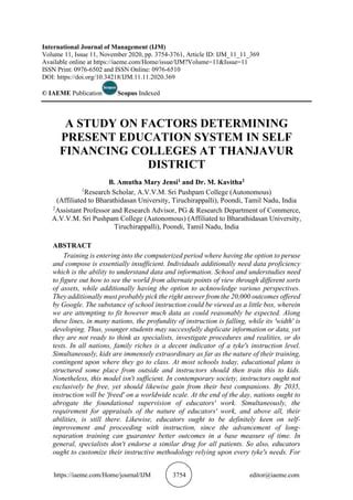 A STUDY ON FACTORS DETERMINING PRESENT EDUCATION SYSTEM IN SELF FINANCING COLLEGES AT THANJAVUR ...