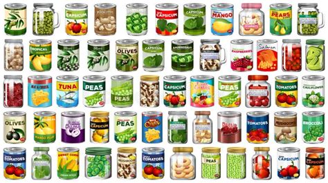 Set of Different Canned Food and Food in Jars Isolated Stock Vector - Illustration of vector ...