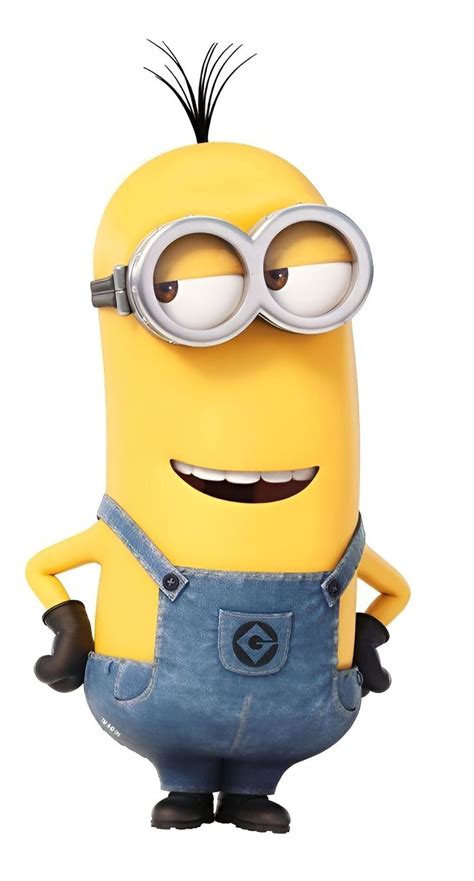 a minion with glasses and overalls standing in front of a white background