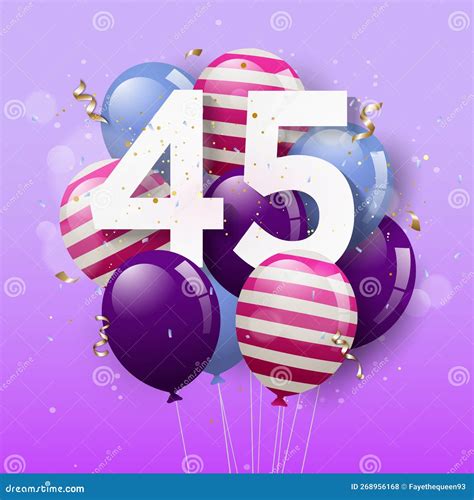 Happy 45th Birthday Greeting Card with Balloons. Stock Vector ...