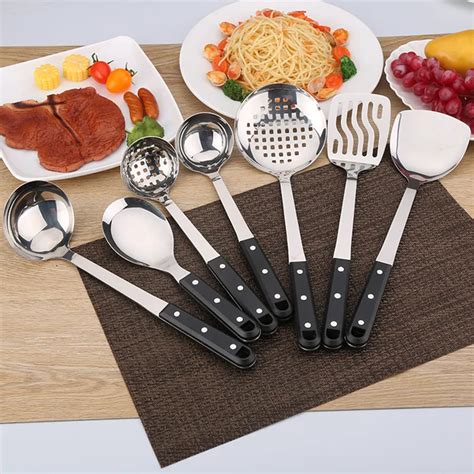 Stainless Steel 7 Pieces Cooking Tool Set Glossy Polish Long Handle ...