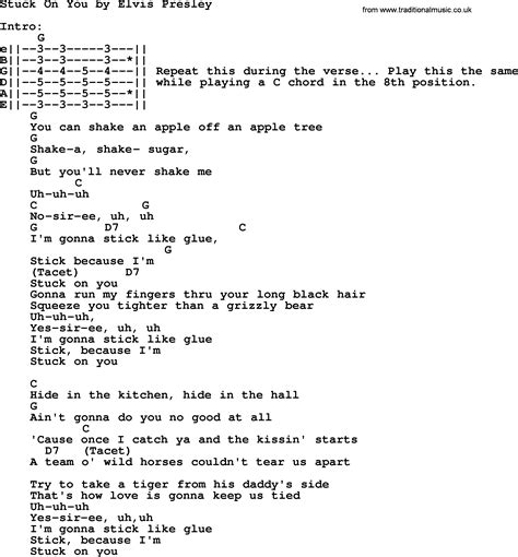 Stuck On You, by Elvis Presley - lyrics and chords