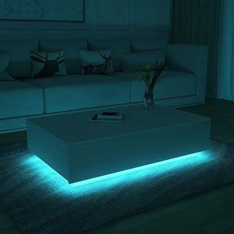 Modern RGB LED Light Coffee Tea Table with 1 Storage Drawer High Gloss Living Room Furniture in ...