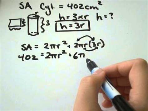 Surface Area of a Cylinder SA=2*pi*r^2+2*pi*r*h - YouTube