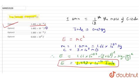 1 u (amu) is equal to