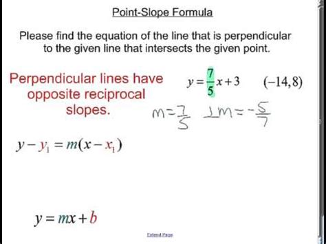 Equation Of Perpendicular Lines Using Point Slope Form - Youtube DEF