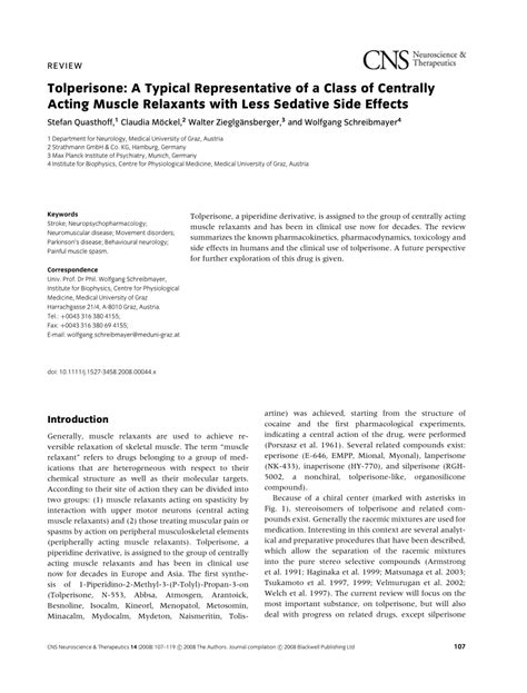 (PDF) Tolperisone: A Typical Representative of a Class of Centrally Acting Muscle Relaxants with ...