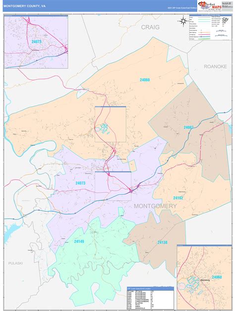 Montgomery County, VA Wall Map Color Cast Style by MarketMAPS - MapSales.com