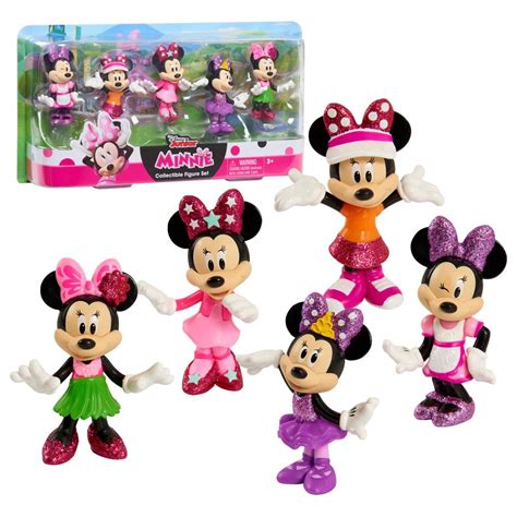 Disney Junior Minnie Mouse 3 Inch Tall Collectible Figure Set, 5 Piece Set Includes Tennis, Hula ...