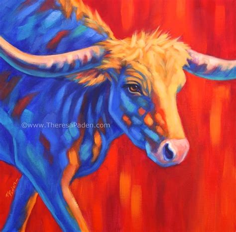 California Artwork: Longhorn Steer Painting in Vibrant Colors by ...