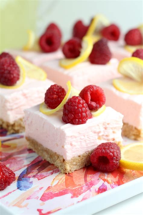 Raspberry Lemon No Bake Cheesecake Bars - Chocolate With Grace