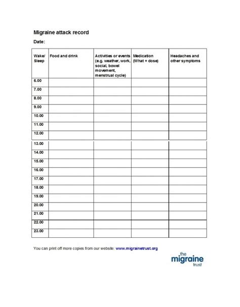 Free Printable Headache Diary Pdf