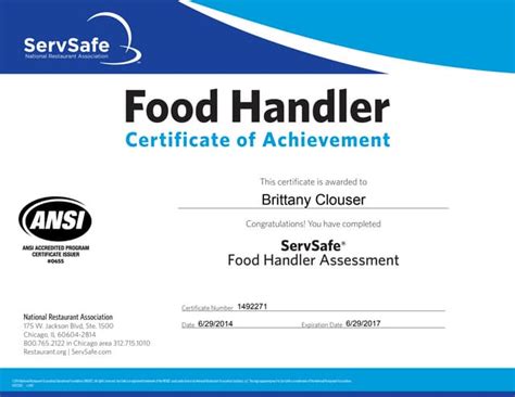 Servsafe Food Protection Manager Certificate