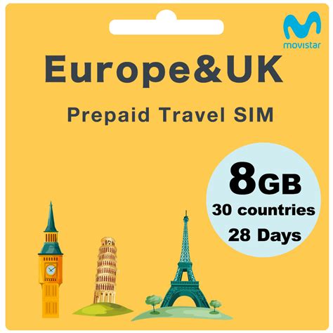 Europe&UK Prepaid Travel SIM Card 11GB 28Days - Movistar