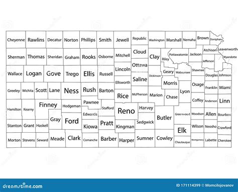 Counties Map of US State of Kansas Stock Vector - Illustration of state ...