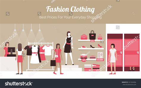 Fashion Clothing Store Banner With Shop Interior, Clothing On Hangers ...