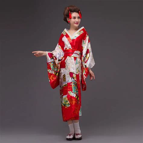 Japanese Kimono National Stage Women's Silk Satin Kimono Yukata Evening Dress Long Haori Kimono ...