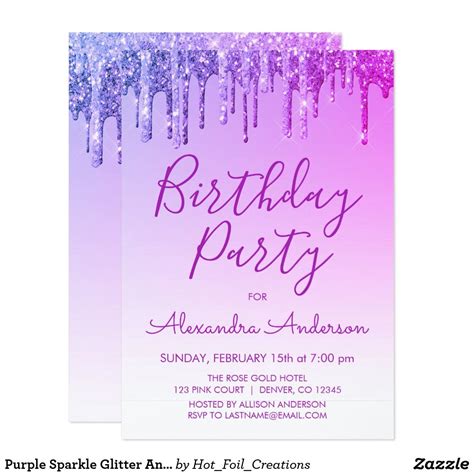 Purple Sparkle Glitter Any Age Birthday Invitation | Zazzle.com in 2020 ...