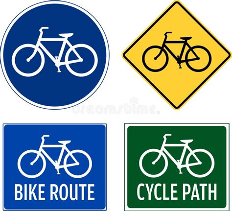 Set Of Four Bicycle Lane Bike Route Cycle Path Signs Stock Image ...