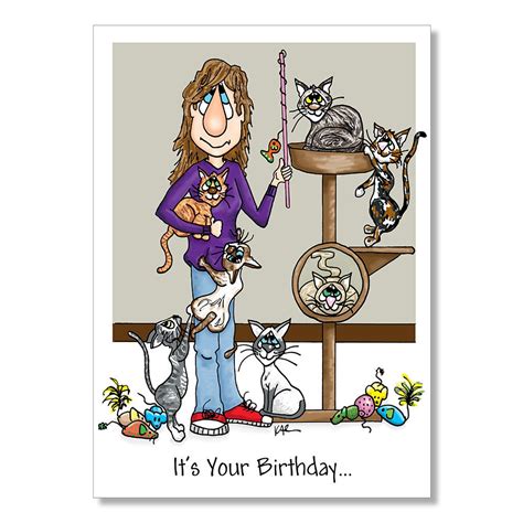 Crazy Cat Lady Birthday Card. Siamese Cats Tiger Cats Calico