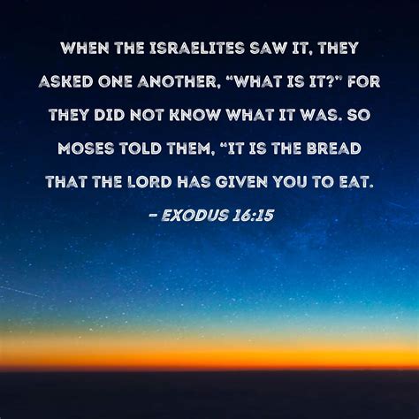 Exodus 16:15 When the Israelites saw it, they asked one another, "What is it?" For they did not ...